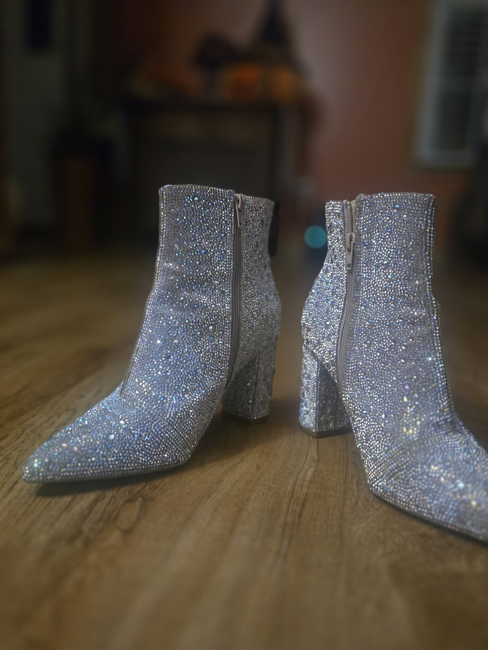 Betsey Johnson 9W Ankle Boots - Silver Rhinestone Women's Boots